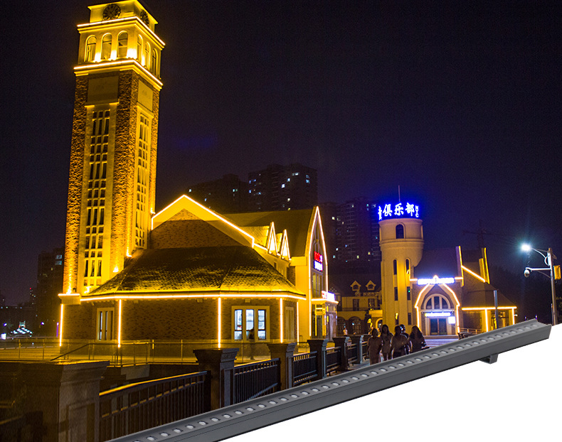 led洗墙灯户外防水楼体亮化桥梁硬灯条广告轮廓七彩景观12w线条灯