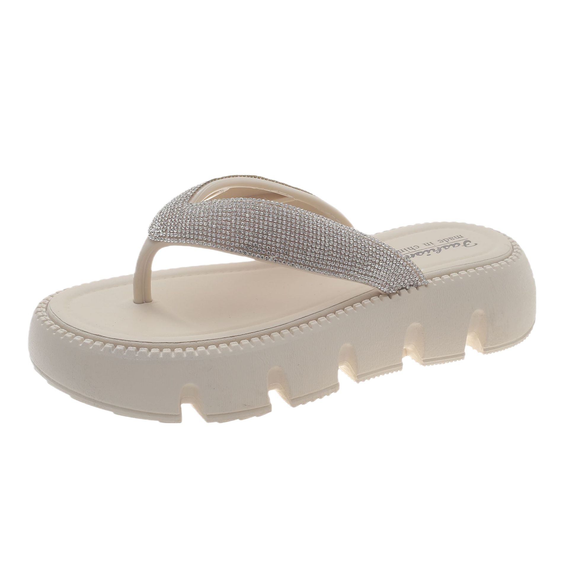 人字拖女夏外穿2024新款厚底夹脚拖鞋女士沙滩鞋水钻夹趾凉鞋