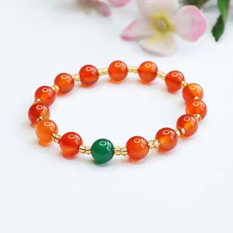 天然红瑙玛手串绿髓玉手链红色手链学生闺蜜手环礼物