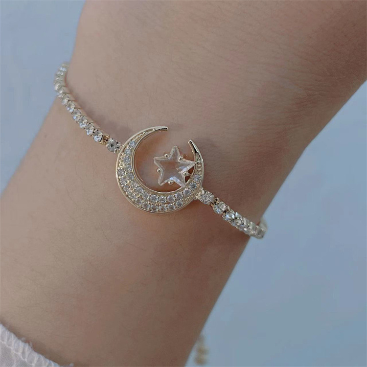 Korean Style Ins Style Zircon Shining Diamond Crescent Super Fairy Bracelet Fresh Sweet Design Five-Pointed Star Bracelet Bracelet