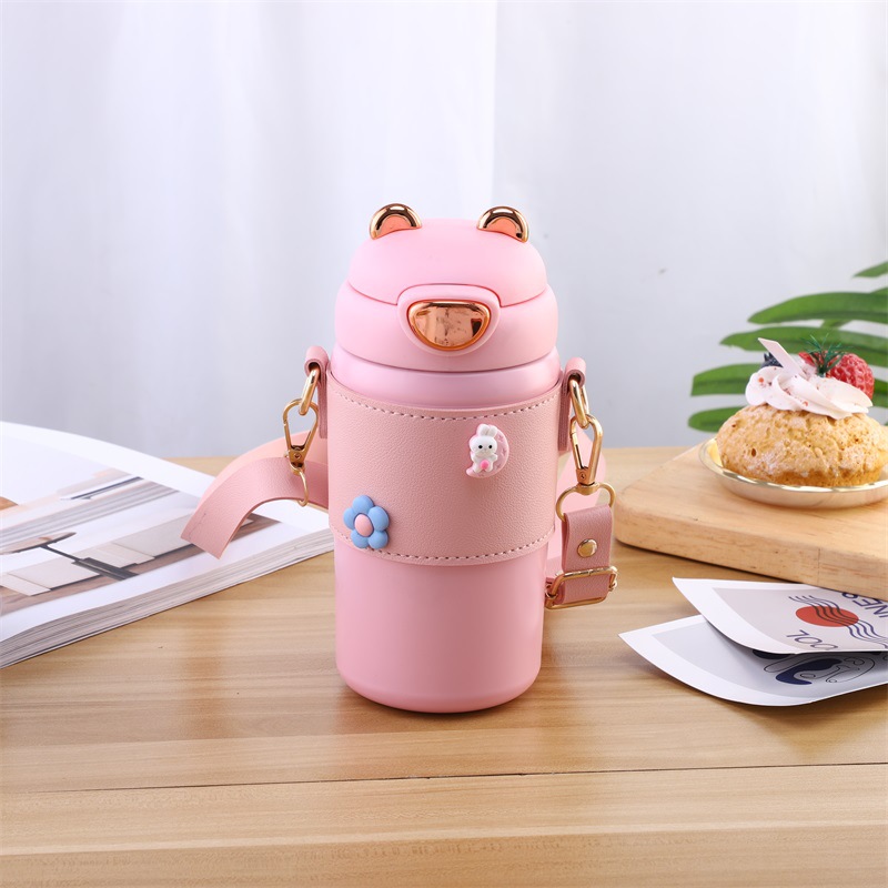 Children's Cute Thermal Mug Women's Portable Cup with Straw