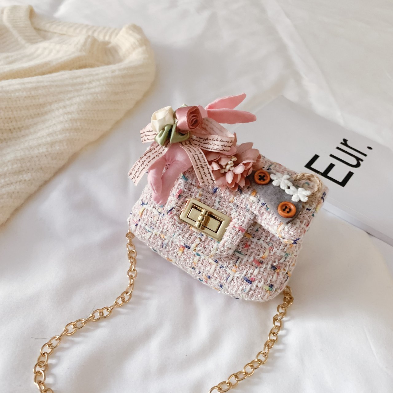 Children's Bag Cute Girls' Cartoon Flower Shoulder Bag Chanel Style Messenger Bag Baby Coin Purse Candy Bag