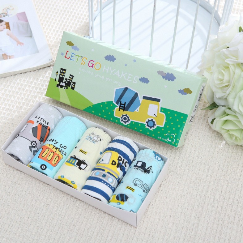 Korean Style a Cartoon Children's Cotton Underwear Triangle Hot Pants 1-13 Year Old Baby Big Small and Medium Boys All Cotton Pants