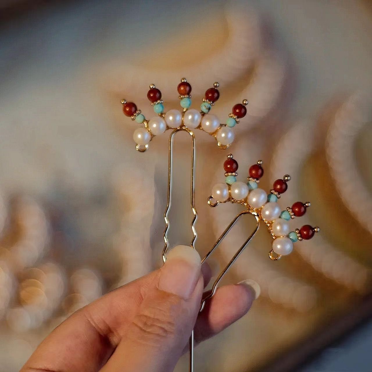 原创古风汉服头饰毛球九排簪中国风戏曲风秋冬排钗明制配饰发饰品