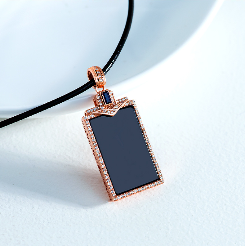 s925银镶嵌天然墨翠a货翡翠墨玉无事牌透绿玉石吊坠时尚简约女款