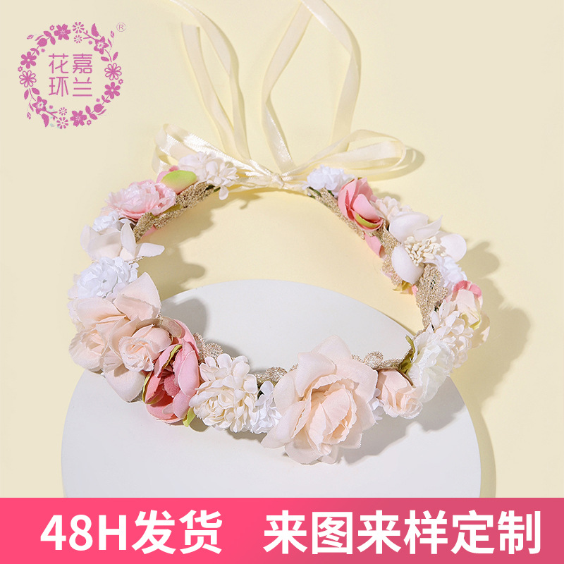 嘉兰新款仿真布艺花环旅游摄影花环头饰新娘发饰超仙可松紧花发箍