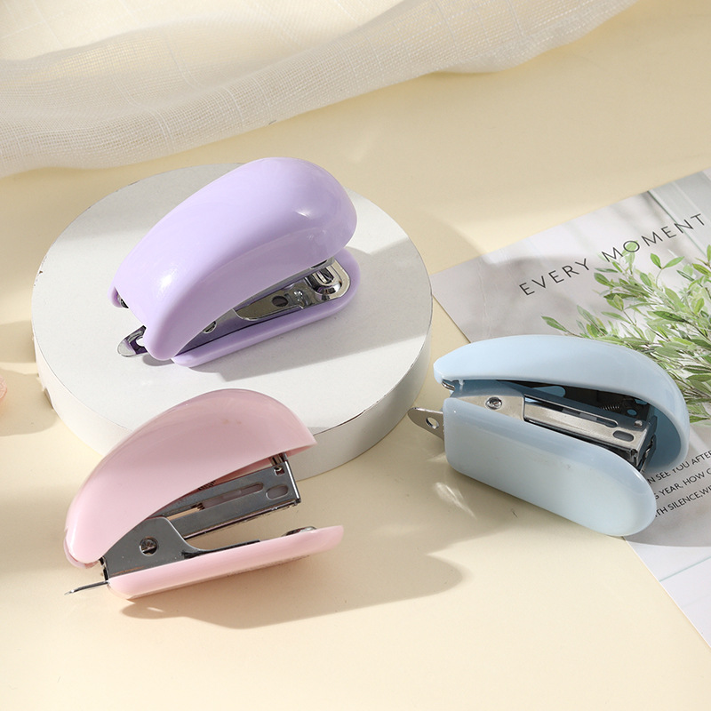 Cross-Border Direct Supply Macaron Color Student Stationery Office Portable Stapler Mini Effortless Stapler Stapler Suit