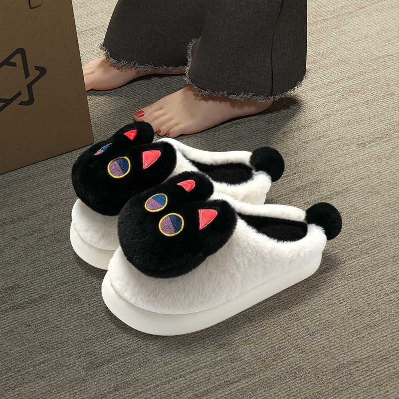 小猫咪毛毛拖鞋女冬季情侣可爱卡通男士软底毛绒保暖棉拖鞋男批发