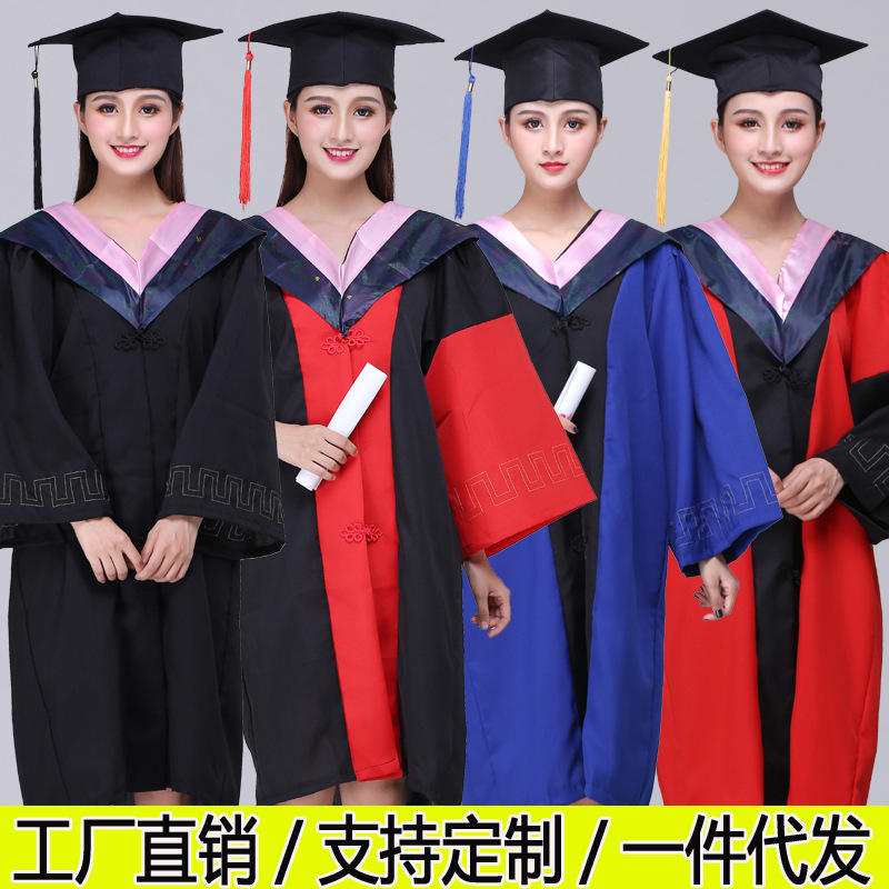 现货批发学士服大学生毕业礼服学院风硕士博士毕业服校长服披肩