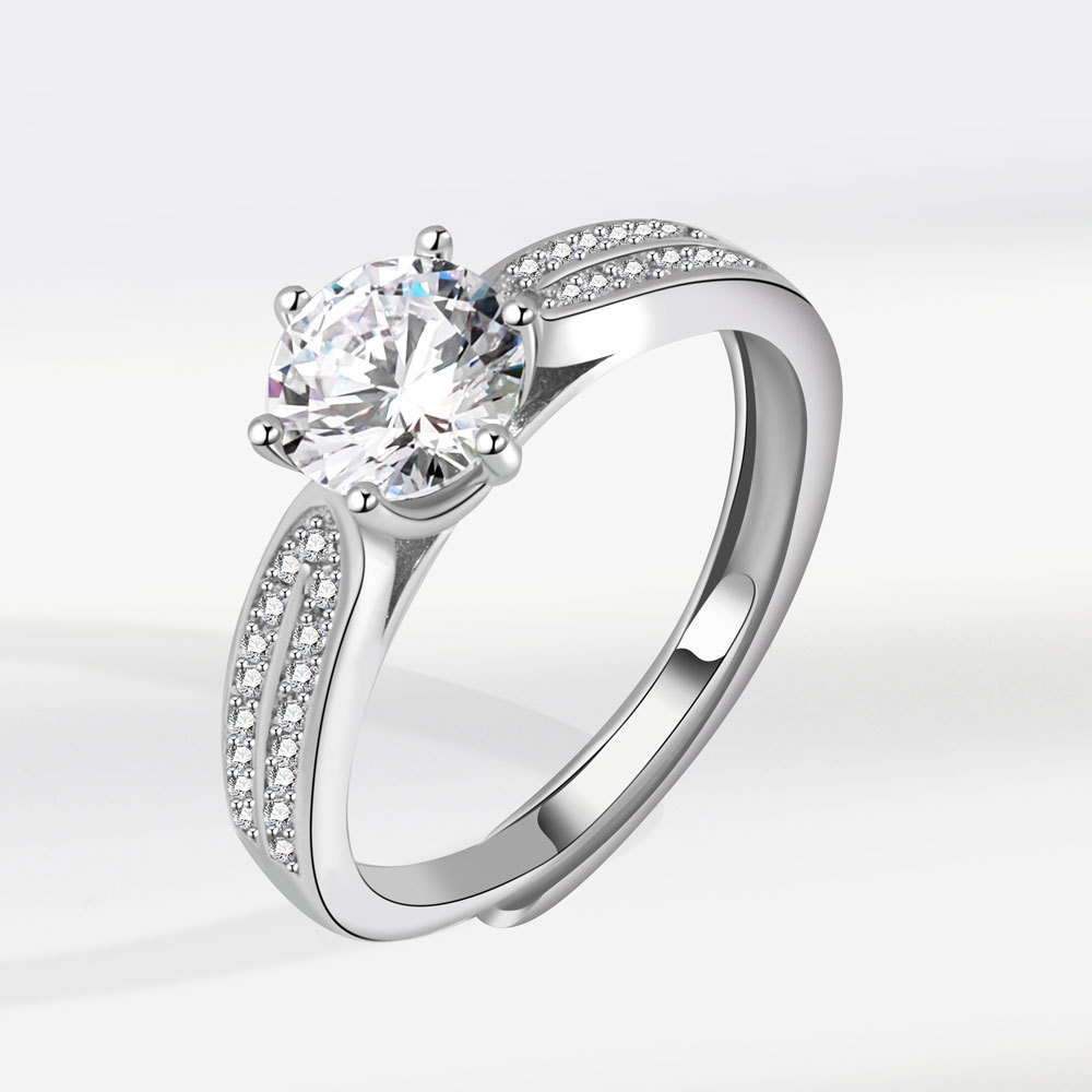 韩版经典公主双排款钻戒莫桑钻 微镶戒指 情侣求婚戒指 一件代发