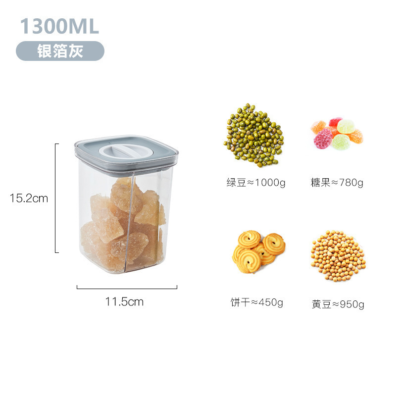 Knob Sealed Jar Kitchen Transparent Dried Fruit Storage Jar Cereals Storage Tank Square Sealed Food Crisper