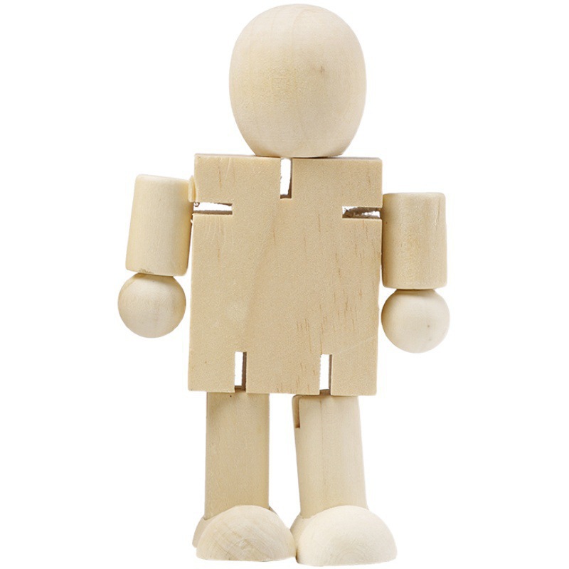 Wooden Man White Blank Diy Wooden Robot Puppet Joint Puppet Children's Educational Toys Cartoon Painting Graffiti