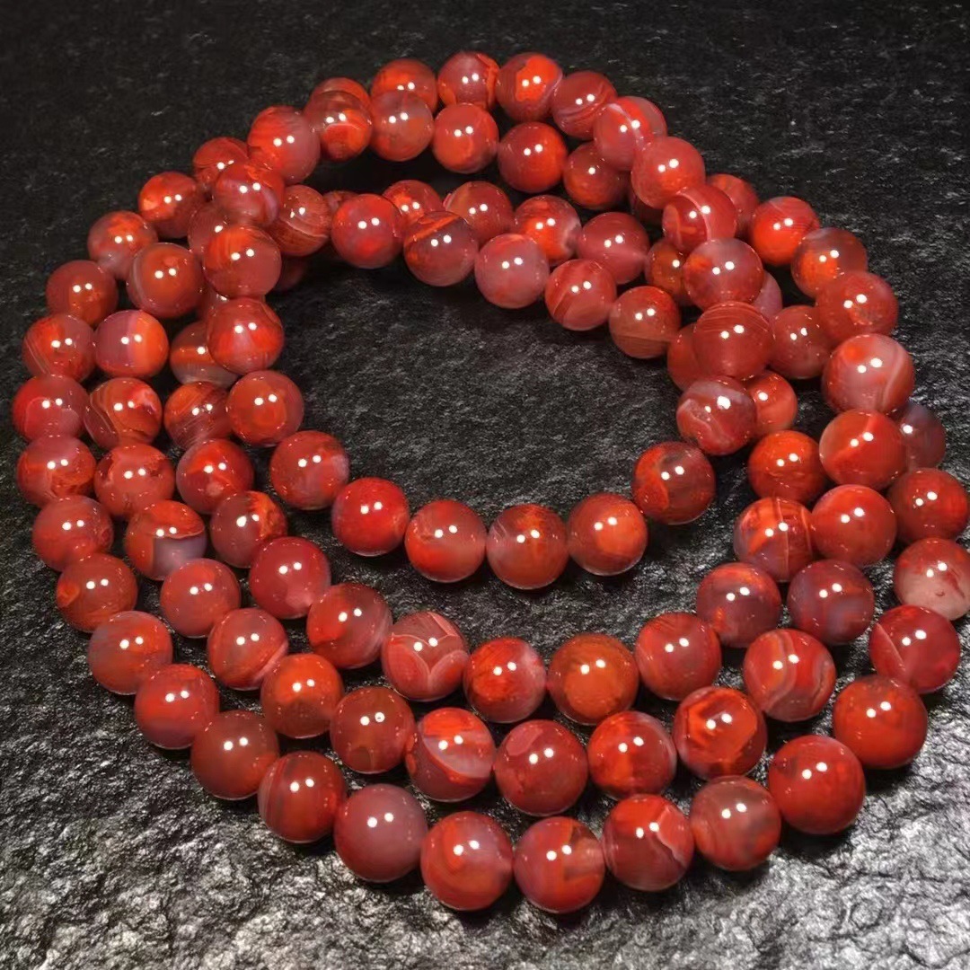 天然川料南红玛瑙手串冰飘红润圆珠多圈108颗佛珠diy手链现货批发