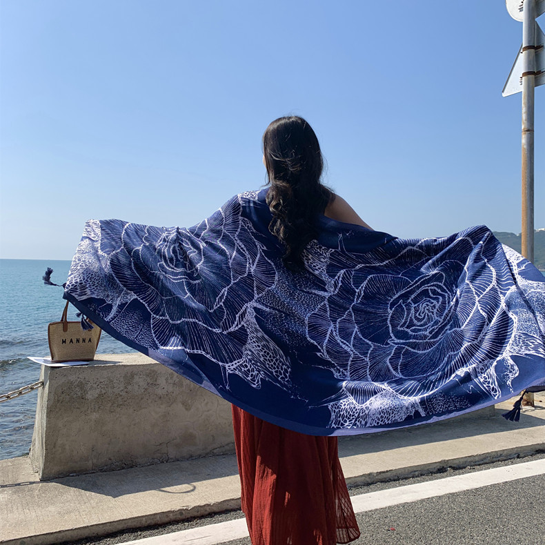 Ethnic Style Beach Towel Travel Vacation Sun Protection Scarf Silk Scarf Sunshade Printing Women's Yunnan Dali Style Shawl