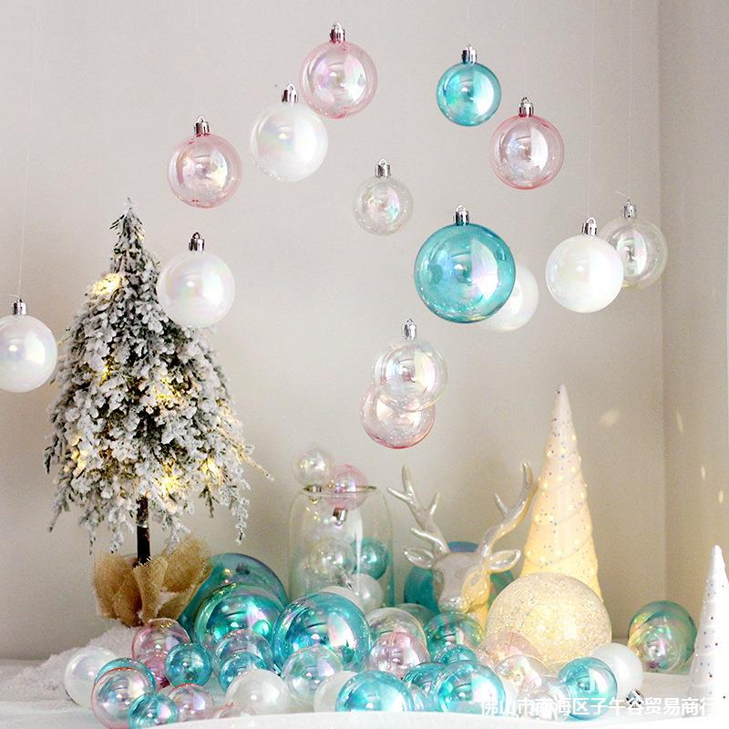 圣诞节装饰pet幻彩透明球圣诞树装饰品圣诞球彩球3-6cm圣诞树装饰