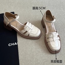 超软小羊皮~白色包头凉鞋女夏2025新款真皮罗马粗跟高跟法式单鞋