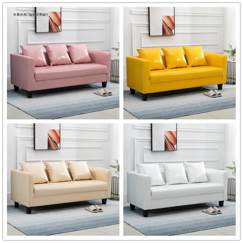 简易双人沙发小户型公寓出租房卧室阳台服装店两人三人皮质沙发椅