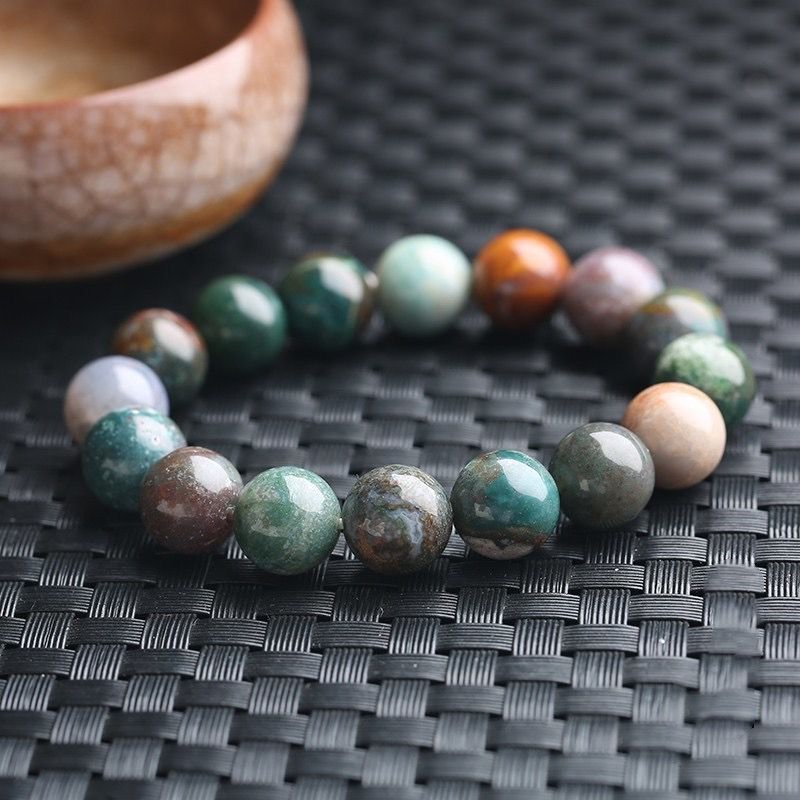 天然水草玛瑙手链七彩玉髓玉石手链圆珠印度玛瑙女款手串直播货源