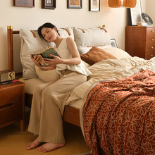 复古黄杨木实木床软靠现代简约中式1.5m1.8m单双人唐茶色主卧婚床