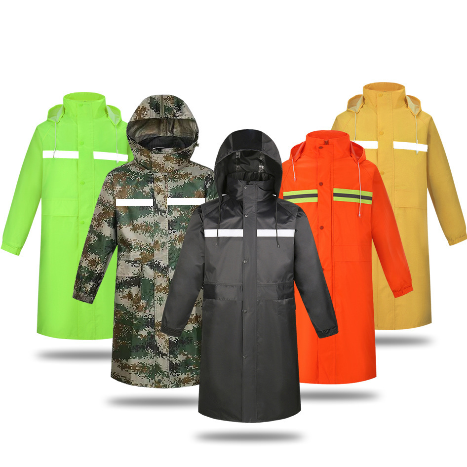 厂家批发定制长款连体雨衣成人户外劳保防汛应急风衣雨披反光印刷