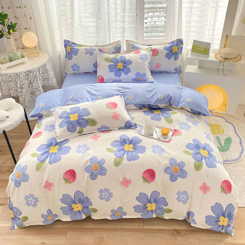 Wholesale Thickened Cotton Brushed Four-Piece Cotton Sanded Sheets Quilt Cover Dormitory Three-Piece Set Bedding