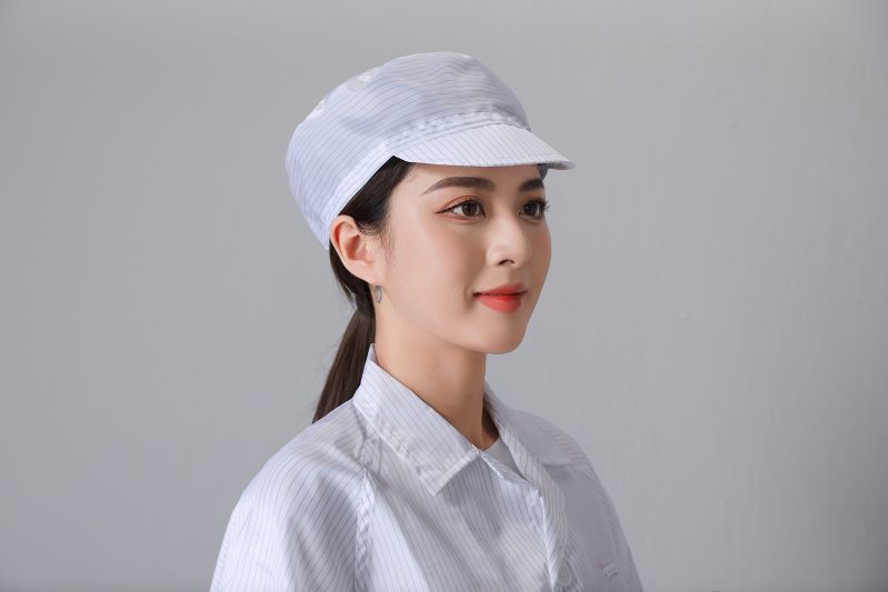 厂家可订工程作业防静电工业帽电子厂无尘车间白色条纹有沿工作帽