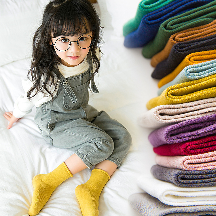 儿童袜子糖果色中筒薄款网眼莫迪蓝潮袜网红款袜口白色舞蹈袜学生