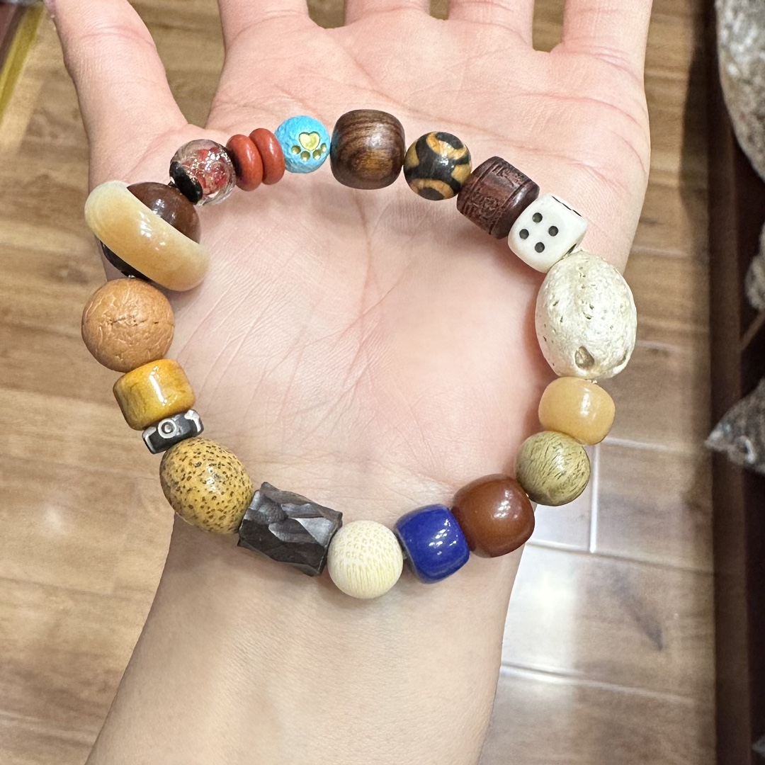 文玩多宝串手串搭配老星月随形牛骨黑檀松石凤眼菩提绿檀紫檀天珠