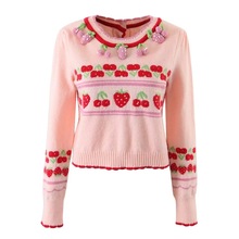 韩版学院风少女清新甜美草莓樱桃前后两穿毛衣开衫女秋季针织外套