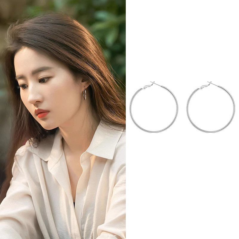 去有风的地方刘亦菲同款圈圈耳环大耳圈网红爆款冷淡风素圈耳饰女