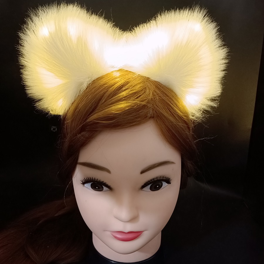 新款发光头饰猫耳朵发箍毛绒可爱猫咪头饰女兽猫咪发卡万圣节发饰