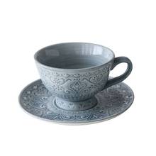 1962出口英国陶瓷釉下彩雾霾蓝郁金香浮雕餐盘深碗咖啡杯碟包邮