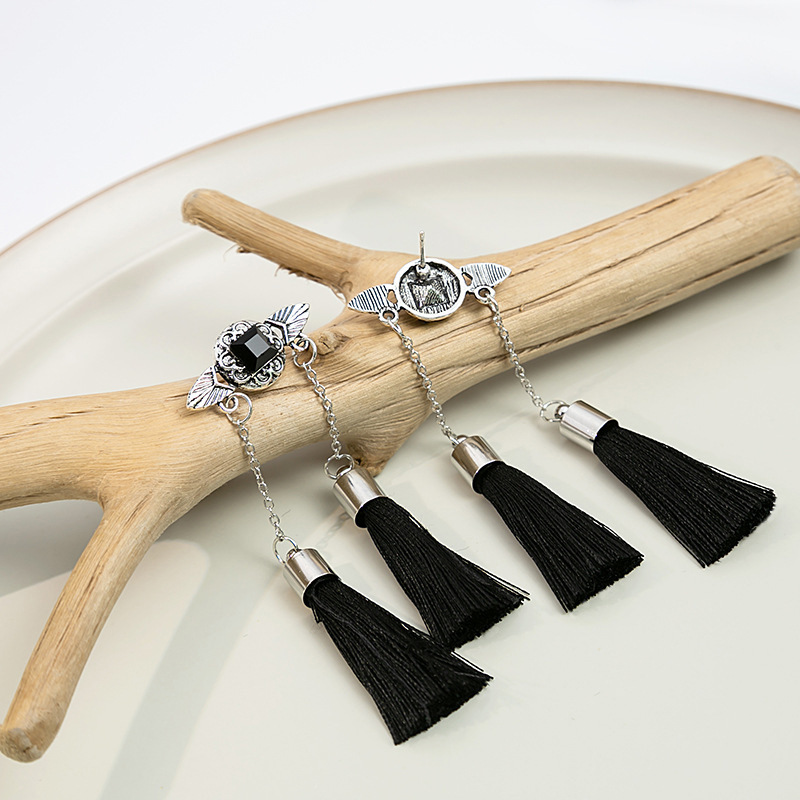 Mid-Ancient Temperamental Tassels Earrings Bride Wedding New Chinese Style Black Pendant Earrings Retro Court Han Chinese Clothing Earrings