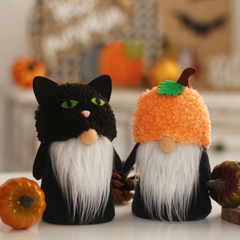 Amazon Cross-Border Halloween Home Decorations Black Cat Pumpkin Hat Faceless Elderly Plush Doll Doll