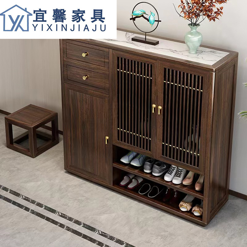 乌金木新中式实木鞋柜客厅家用高端大容量入户储物收纳柜-阿里巴巴