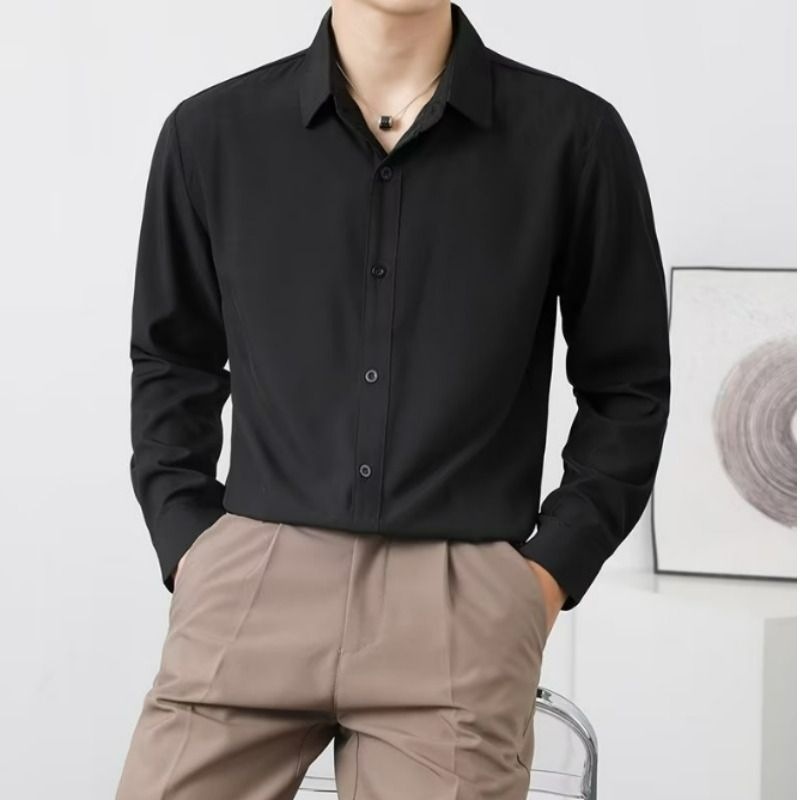 黑色衬衫男士长袖商务正装免烫抗皱新品感西装白衬衣帅气休闲男寸