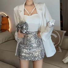 韩版高腰减龄重工亮片设计感半身裙时髦洋气辣妹包臀短裙