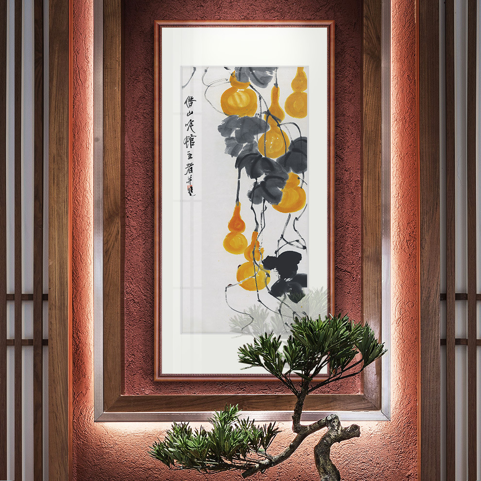 【十年老店】张大千国画竖版玄关客厅装饰画走廊过道挂画事事如意
