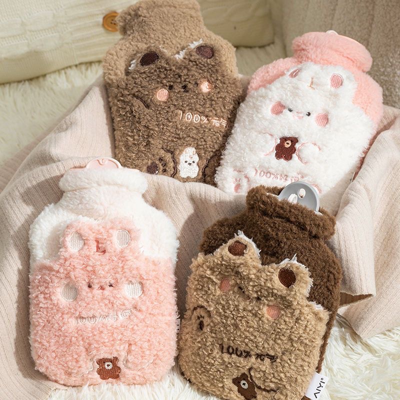 new plush hot water bag female water injection large cute cartoon silicone irrigation hot-water bag warm belly warm feet hand warmer