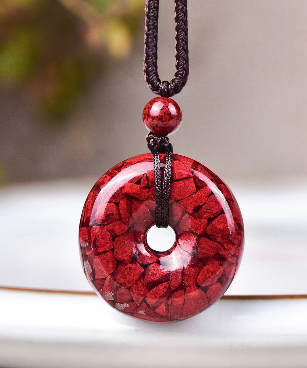 Natural Raw Ore Crystal Sand Safety Buckle Cinnabar High-Content Pendant All-Match Gift Men's and Women's Birth Year Pendant Jewelry