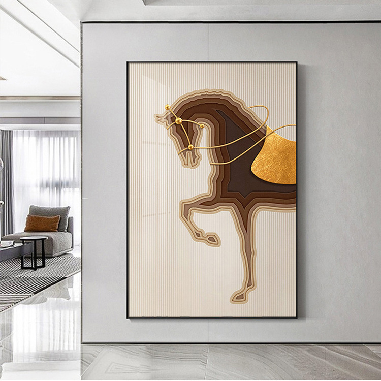 马到成功进门玄关极简背景装饰画抽象现代风格过道走廊尽头壁挂画