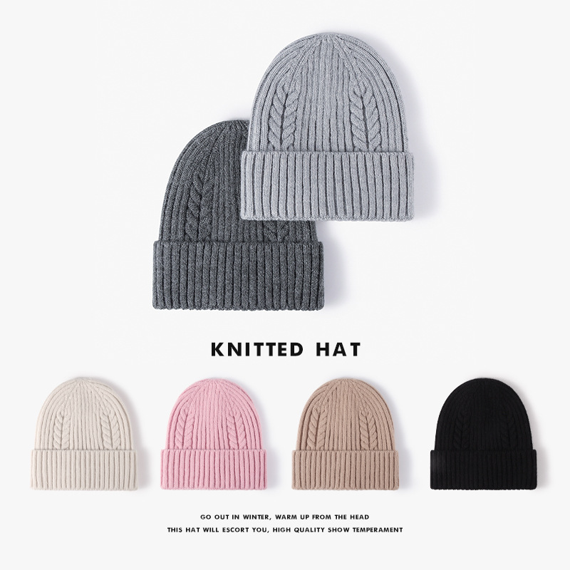 Hat for Women Autumn and Winter New Twist Dome Brimless Beanie Hat Outdoor Keep Warm Knitted Earflaps Cap Simple Woolen Cap Trendy
