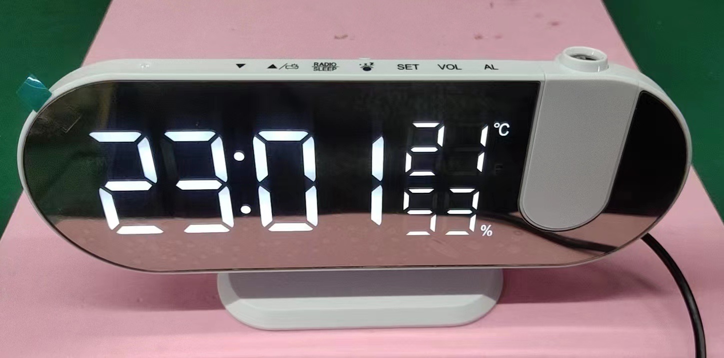 Projection Clock Alarm Clock Perpetual Calendar Time Projector Radio Dual Alarm Clock with Temperature Humidity Large Screen Display