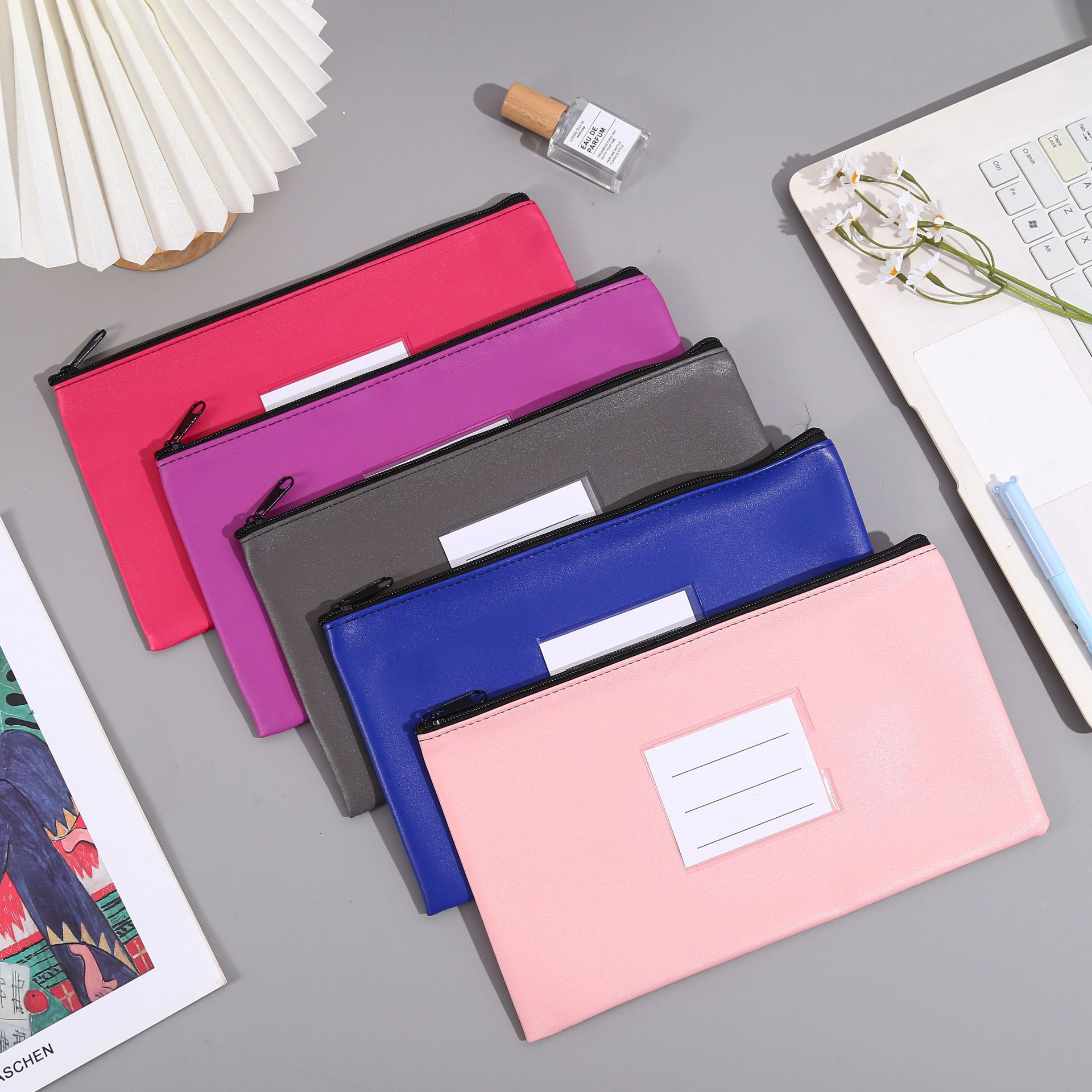 跨境亚马逊文件袋包包带卡槽窗口PU皮革票据袋收纳袋文具包皮革