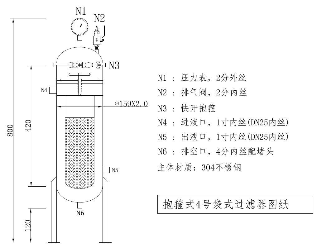 温州厂家直供抱箍式304不锈钢4号袋式过滤器实验室用水性油墨过滤