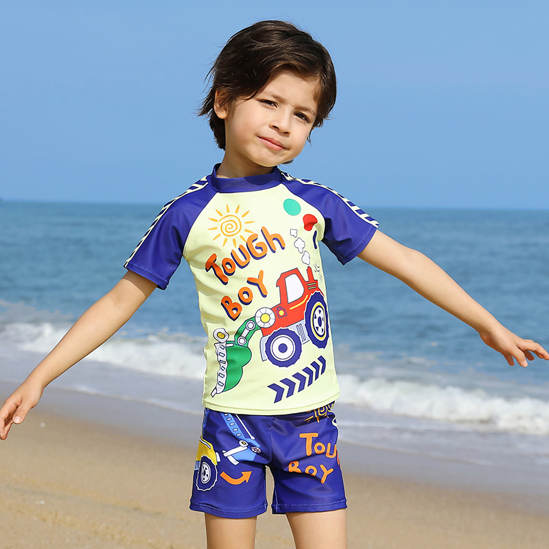 批发儿童泳衣泳裤男童卡通汽车中小童男宝宝婴幼儿分体儿童游泳装