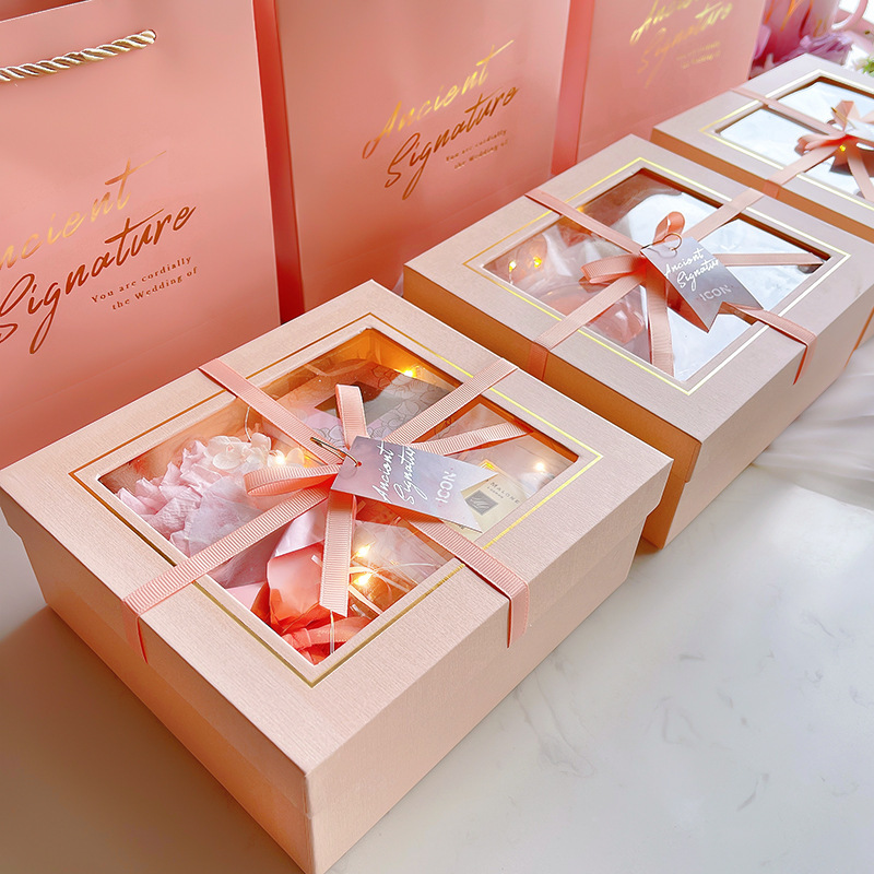 现货透明开窗正方形礼品包装天地盖生日礼物结婚礼盒伴手礼盒批发