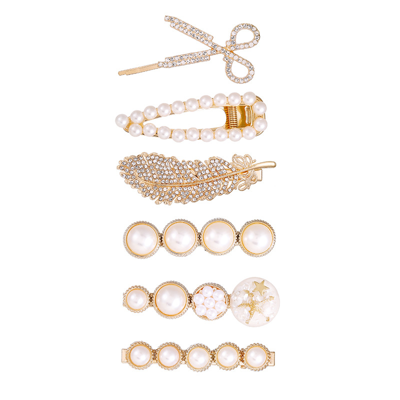 2023 Barrettes Set Online Influencer Refined Pearl Simple Bangs Girl Rhinestone Back Head Duckbill Clip Hairpin