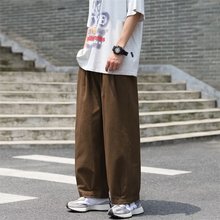 日系咖啡色阔腿裤子男宽松直筒休闲裤美式潮牌嘻哈潮流棉工装裤