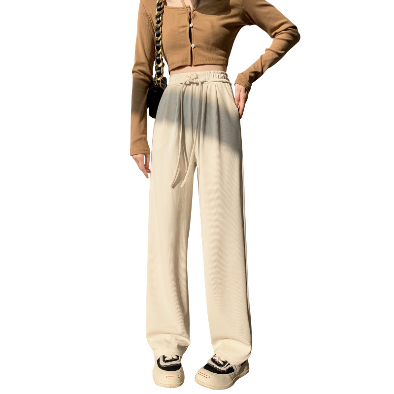 Spring/Summer New Drawstring Narrow Wide-Leg Pants Women's High Waist Straight Casual Pants Versatile Ice Silk Thin Mop Pants Women's